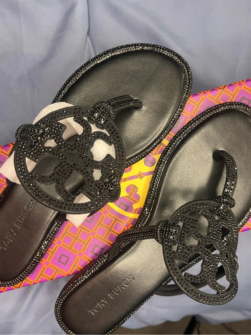 Tory Burch Black Miller Logo Beaded Sandals